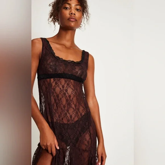 Free People Just Looking Midi Slip in Chicory Coffee Combo size Medium NWT - Picture 1 of 9